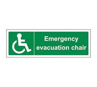V Safety Emergency Evacuation Chair - Landscape 450 x 150 mm - Self Adhesive Vinyl - Aluminium Effect Safety Sign