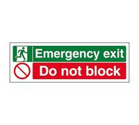 V Safety Emergency Exit/Do Not Block 300 x 100 mm - Self Adhesive Vinyl Safety Sign