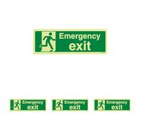 V-Safety “Emergency Exit” Glow-in-the-Dark Safe Condition Sign 300 × 100 mm - Self-Adhesive Vinyl - EN ISO 7010 Compliant Safe Condition Photoluminescent Safety Sign (Pack of 4)