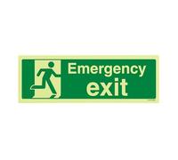V-Safety “Emergency Exit” Glow-in-the-Dark Safe Condition Sign 300 × 100 mm - Self-Adhesive Vinyl - EN ISO 7010 Compliant Safe Condition Photoluminescent Safety Sign