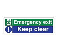 V Safety Emergency Exit/Keep Clear - Landscape 300 x 100 mm - Self Adhesive Vinyl - Aluminium Effect Safety Sign