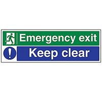 V Safety Emergency Exit/Keep Clear Sign - 600mm x 200mm - 1mm Rigid Plastic