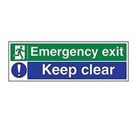 V Safety Emergency Exit/Keep Clear Sign - 600mm x 200mm - Self Adhesive Vinyl