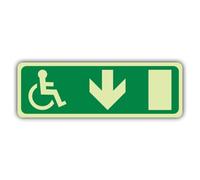 V Safety Emergency Exit Wheelchair Arrow Down - Left Sign - 210 x 70 mm
