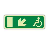 V Safety Emergency Exit Wheelchair Arrow Down Left Sign - 600 x 200 mm
