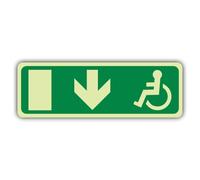 V Safety Emergency Exit Wheelchair Arrow Down - Right Sign - 210 x 70 mm