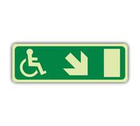 V Safety Emergency Exit Wheelchair Arrow Down Right Sign - 450 x 150 mm