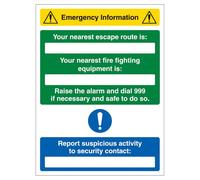 V Safety Emergency Information - Nearest Escape Route/Fire Fighting Equipment Is 300 x 400 mm - Self Adhesive Vinyl Safety Sign