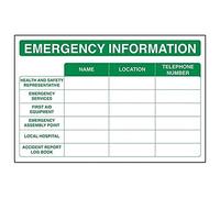 V Safety Emergency Information Sign - 300mm x 200mm - 1mm Rigid Plastic