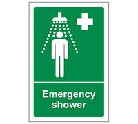 V Safety Emergency Shower - Portrait 100 x 150 mm - 2mm Rigid Plastic Safety Sign