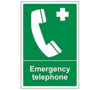 V Safety Emergency Telephone - Portrait 200 x 300 mm - Self Adhesive Vinyl - Aluminium Effect Safety Sign