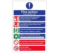 V Safety English/Polish - Fire Action 200 x 300 mm - Self Adhesive Vinyl - Aluminium Effect Safety Sign