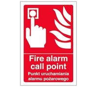 V Safety English/Polish - Fire Alarm Call Point 150 x 200 mm - Glow In The Dark 1mm Rigid Plastic Safety Sign