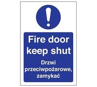 V Safety English/Polish - Fire Door Keep Shut 150 x 200 mm - 2mm Super-Tough Rigid Plastic Safety Sign