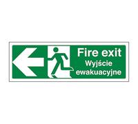 V Safety English/Polish - Fire Exit Arrow Left 450 x 150 mm - 2mm Rigid Plastic Safety Sign