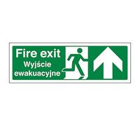 V Safety English/Polish - Fire Exit Arrow Up 300 x 100 mm - Glow In The Dark 1mm Rigid Plastic Safety Sign