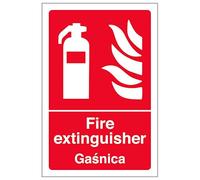 V Safety English/Polish - Fire Extinguisher 100 x 150 mm - Glow In The Dark Self Adhesive Vinyl Safety Sign