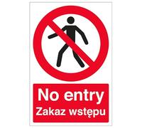 V Safety English/Polish - No Entry 200 x 300 mm - 2mm Super-Tough Rigid Plastic Safety Sign