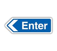 V Safety Enter Arrow Left - Shaped Sign 450 x 150 mm - 1mm Rigid Plastic