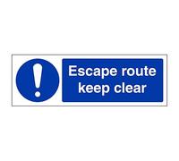 V Safety Escape Route Keep Clear - Landscape 300 x 100 mm - 3mm Brushed Aluminium Composite Safety Sign