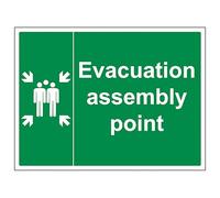 V Safety Evacuation Assembly Point - Large Landscape 400 x 300 mm - Glow In The Dark 1mm Rigid Plastic Safety Sign