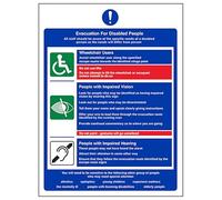 V Safety Evacuation For Disabled People - Portrait 150 x 200 mm - Self Adhesive Vinyl - Aluminium Effect Safety Sign