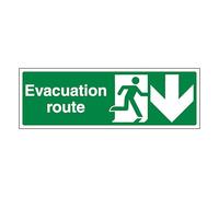 V Safety Evacuation Route Arrow Down 300 x 100 mm - Perspex Clear Cast Acrylic Safety Sign