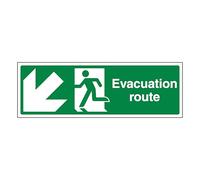 V Safety Evacuation Route Arrow Down Left 450 x 150 mm - Self Adhesive Vinyl Safety Sign