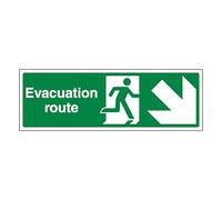 V Safety Evacuation Route Arrow Down Right 450 x 150 mm - 1mm Rigid Plastic Safety Sign