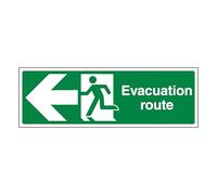 V Safety Evacuation Route Arrow Left 450 x 150 mm - 1mm Rigid Plastic Safety Sign