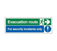 V Safety Evacuation Route Arrow Right/Security Incidents Only 450 x 150 mm - Self Adhesive Vinyl Safety Sign