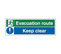 V Safety Evacuation Route/Keep Clear 300 x 100 mm - Perspex Clear Cast Acrylic Safety Sign - Emergency Exit Route Marker - Fire Safety & Emergency Access - Landscape ISO 7010 Compliant