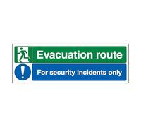 V Safety Evacuation Route Left/Security Incidents Only 300 x 100 mm - Glow In The Dark 1mm Rigid Plastic Safety Sign