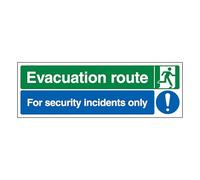 V Safety Evacuation Route Right/Security Incidents Only 300 x 100 mm - Glow In The Dark 1mm Rigid Plastic Safety Sign