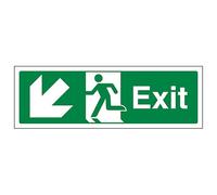 V Safety Exit Arrow Down And Left - Landscape 300 x 100 mm - Glow In The Dark Self Adhesive Vinyl Safety Sign