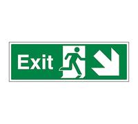 V Safety Exit Arrow Down And Right - Landscape 300 x 100 mm - 2mm Rigid Plastic Safety Sign