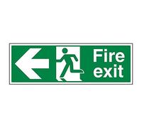 V Safety Exit - Arrow Left - 300 X 100mm Restickable Safety Sign, 14003AX-SSW, White