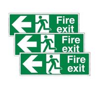 V Safety Exit - Arrow Left - 300 X 100mm Restickable Safety Sign, 14003AX-SSW, White (Pack of 3)