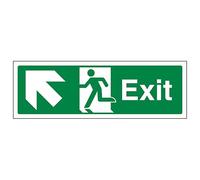 V Safety Exit Arrow Up And Left - Landscape 300 x 100 mm - Glow In The Dark Self Adhesive Vinyl Safety Sign
