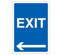 V Safety Exit - Blue Arrow Left 210 x 297 mm (A4) - 1mm Rigid Plastic Safety Sign