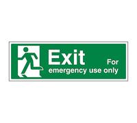 V Safety Exit For Emergency Use Only Left - Landscape 300 x 100 mm - Self Adhesive Vinyl - Aluminium Effect Safety Sign