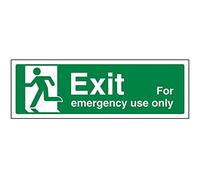V Safety Exit For Emergency Use Only Man Left Sign - 300mm x 100mm - 1mm Rigid Plastic