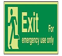 V Safety Exit For Emergency Use Only Man Left Sign - Landscape - 450mm x 150mm - Self Adhesive Vinyl Green