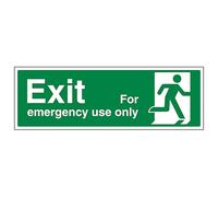 V Safety Exit For Emergency Use Only Right - Landscape 450 x 150 mm - Self Adhesive Vinyl - Aluminium Effect Safety Sign