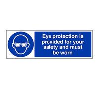 V Safety Eye Protection Is Provided - Landscape 300 x 100 mm - Glow In The Dark Self Adhesive Vinyl Safety Sign