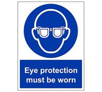 V Safety Eye Protection Must Be Worn - Portrait 150 x 200 mm - Glow In The Dark Self Adhesive Vinyl Safety Sign