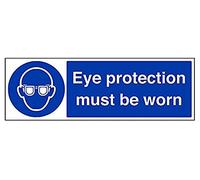 V Safety Eye Protection Must Be Worn PPE Sign - 600mm x 200mm - Self Adhesive Vinyl