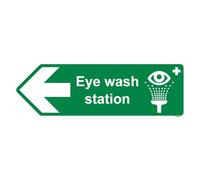 V Safety Eye Wash Station Arrow Left - Shaped Sign 450 x 150 mm - Self Adhesive Vinyl - Aluminium Effect Safety Sign