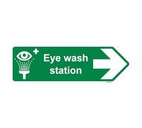 V Safety Eye Wash Station Arrow Right - Shaped Sign 300 x 100 mm - Self Adhesive Vinyl - Aluminium Effect Safety Sign