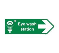 V Safety Eye Wash Station Arrow Right - Shaped Sign 450 x 150 mm - Self Adhesive Vinyl - Aluminium Effect Safety Sign